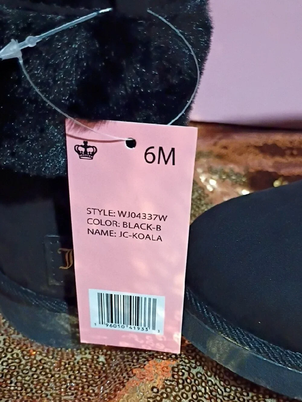 Juicy Couture Black Faux Fur Ankle Boots with Buckle Charm